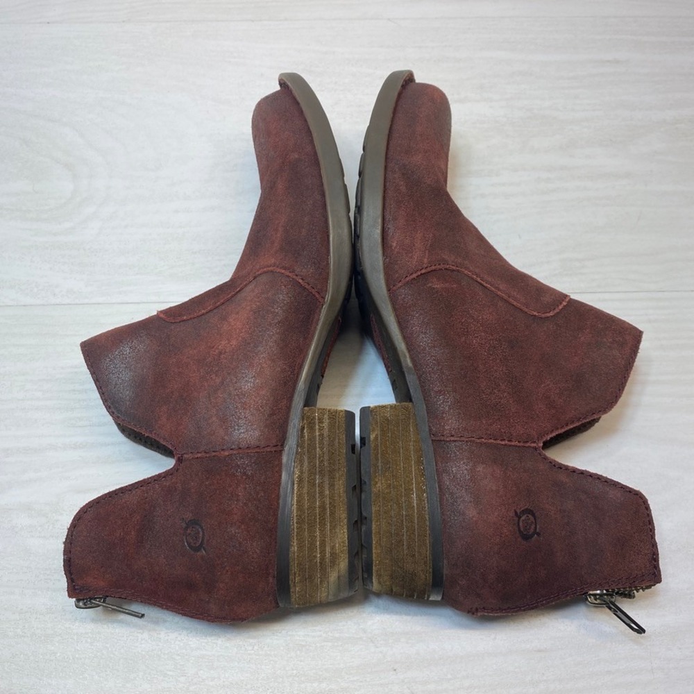 Born Womens 9.5 Kerri Ankle Boots Booties Burgundy Suede Zip Cutout Block Heel - Picture 2 of 7